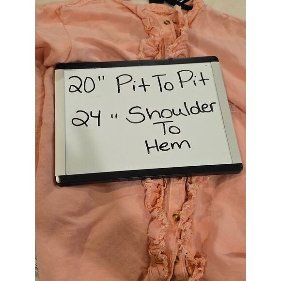 Anthropologie Boho Top Small Womens Pilcro Pink Linen Ruffle Button Up Shirt - Picture 7 of 7